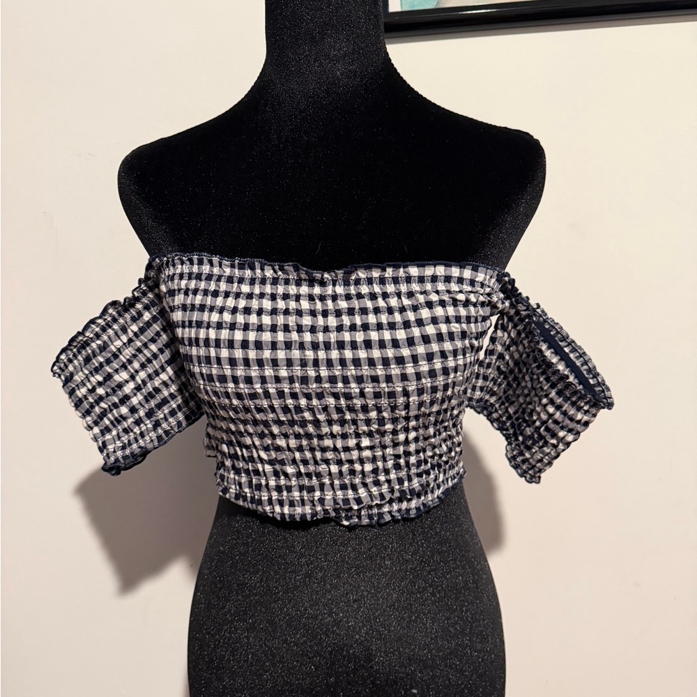 Victoria's Secret dark blue and White Checkered Crop Top